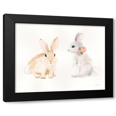 Spring Sentiments Bunny Rabbits Black Modern Wood Framed Art Print by Jackson, Jenaya