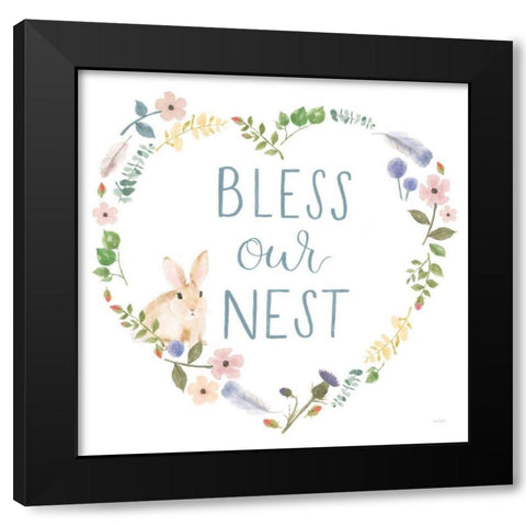Spring Sentiments VII Bunny White Black Modern Wood Framed Art Print with Double Matting by Jackson, Jenaya