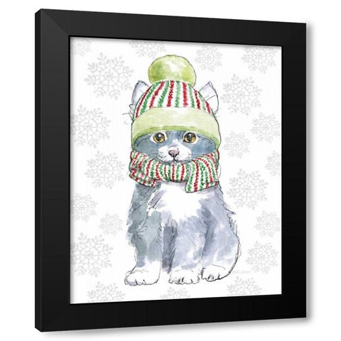 Christmas Kitties II Snowflakes v2 Black Modern Wood Framed Art Print with Double Matting by Grove, Beth