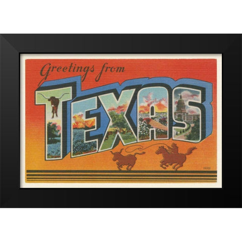 Greetings from Texas v2 Black Modern Wood Framed Art Print by Wild Apple Portfolio