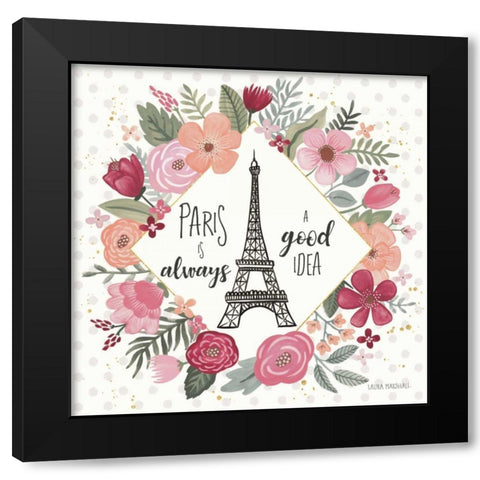 Paris is Blooming IV Black Modern Wood Framed Art Print by Marshall, Laura