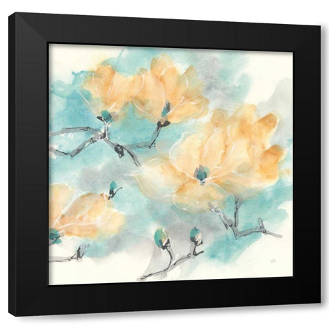Teal Buds I Black Modern Wood Framed Art Print by Paschke, Chris
