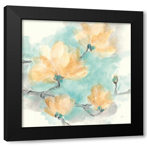Teal Buds IV Black Modern Wood Framed Art Print by Paschke, Chris