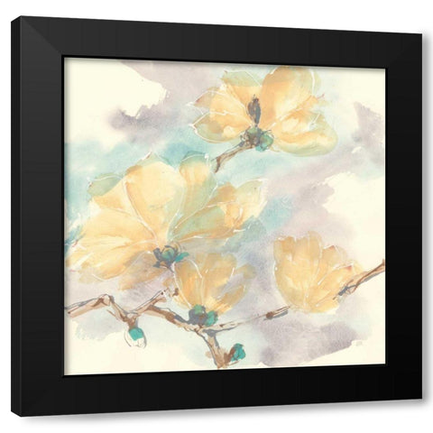 Magnolias in White II Black Modern Wood Framed Art Print with Double Matting by Paschke, Chris