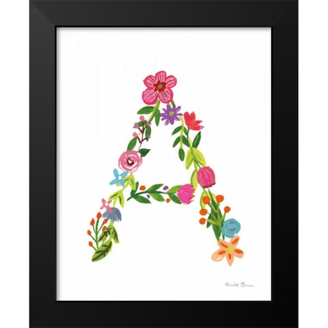 Floral Alphabet Letter I Black Modern Wood Framed Art Print by Zaman, Farida