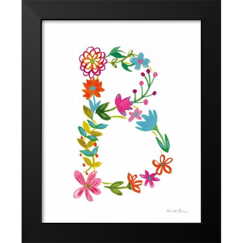 Floral Alphabet Letter II Black Modern Wood Framed Art Print by Zaman, Farida