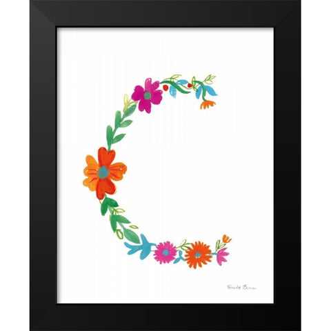 Floral Alphabet Letter III Black Modern Wood Framed Art Print by Zaman, Farida