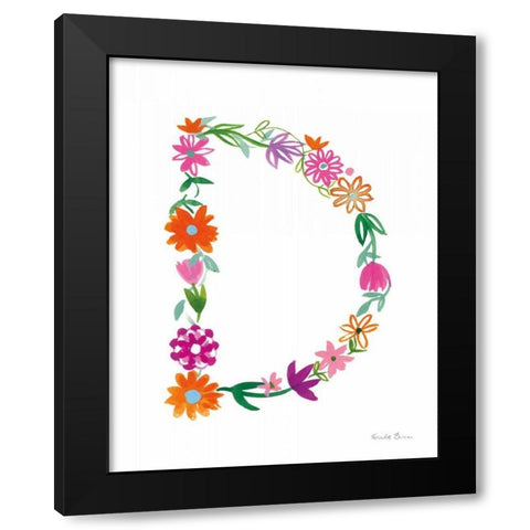 Floral Alphabet Letter IV Black Modern Wood Framed Art Print by Zaman, Farida