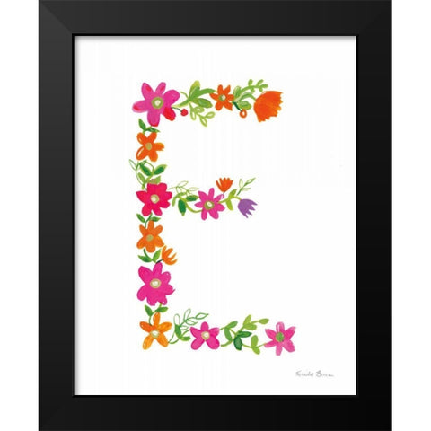 Floral Alphabet Letter V Black Modern Wood Framed Art Print by Zaman, Farida