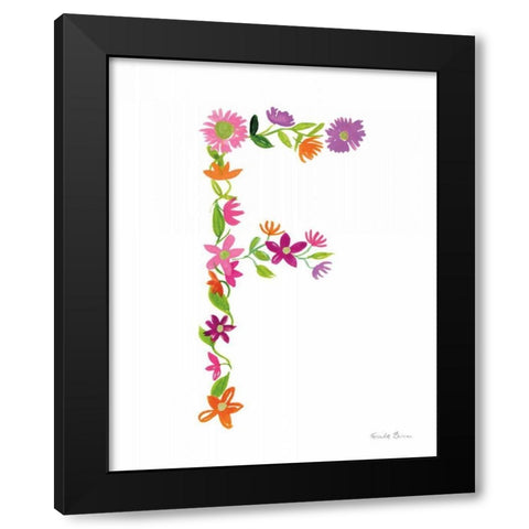Floral Alphabet Letter VI Black Modern Wood Framed Art Print by Zaman, Farida