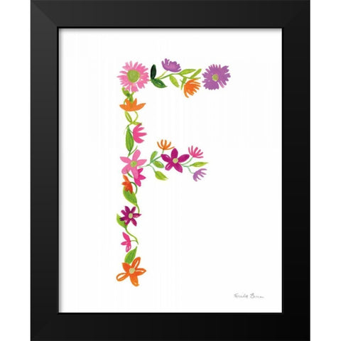 Floral Alphabet Letter VI Black Modern Wood Framed Art Print by Zaman, Farida