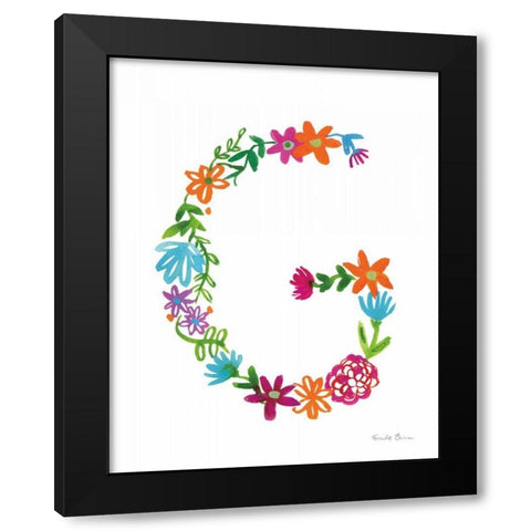Floral Alphabet Letter VII Black Modern Wood Framed Art Print by Zaman, Farida