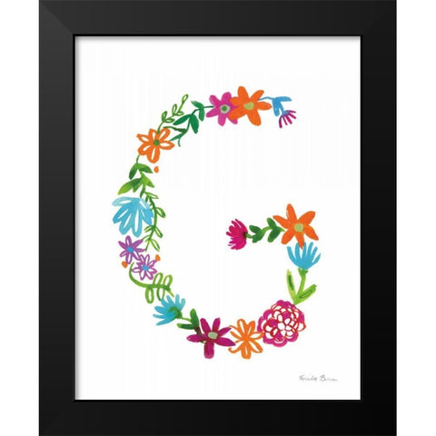 Floral Alphabet Letter VII Black Modern Wood Framed Art Print by Zaman, Farida