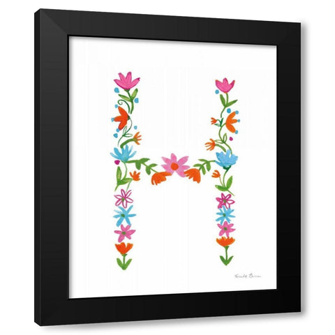 Floral Alphabet Letter VIII Black Modern Wood Framed Art Print by Zaman, Farida