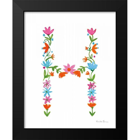 Floral Alphabet Letter VIII Black Modern Wood Framed Art Print by Zaman, Farida