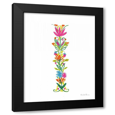 Floral Alphabet Letter IX Black Modern Wood Framed Art Print by Zaman, Farida