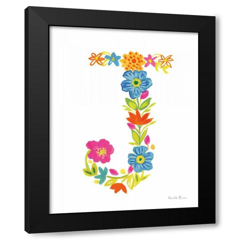 Floral Alphabet Letter X Black Modern Wood Framed Art Print by Zaman, Farida