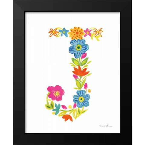 Floral Alphabet Letter X Black Modern Wood Framed Art Print by Zaman, Farida