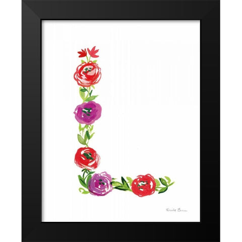 Floral Alphabet Letter XII Black Modern Wood Framed Art Print by Zaman, Farida