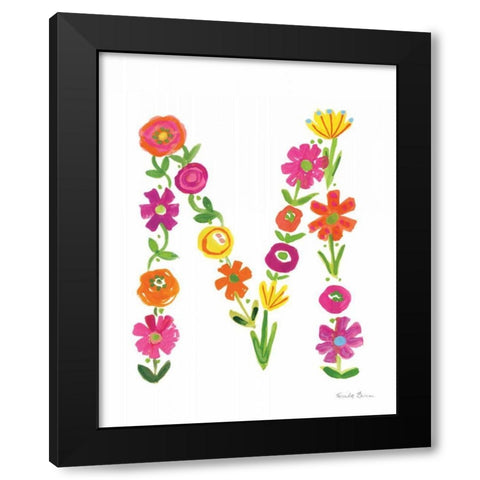 Floral Alphabet Letter XIII Black Modern Wood Framed Art Print by Zaman, Farida