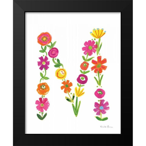 Floral Alphabet Letter XIII Black Modern Wood Framed Art Print by Zaman, Farida
