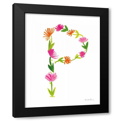Floral Alphabet Letter XVI Black Modern Wood Framed Art Print by Zaman, Farida