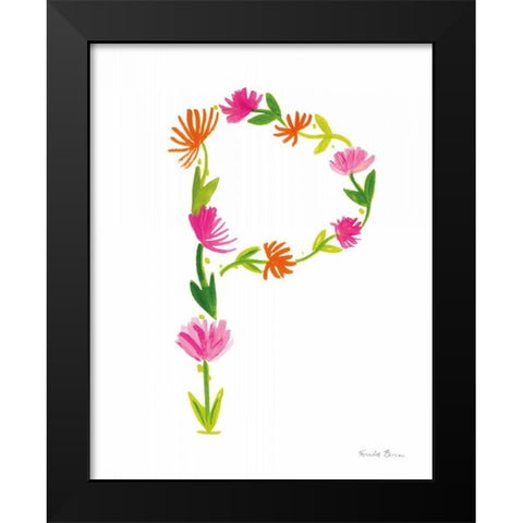 Floral Alphabet Letter XVI Black Modern Wood Framed Art Print by Zaman, Farida