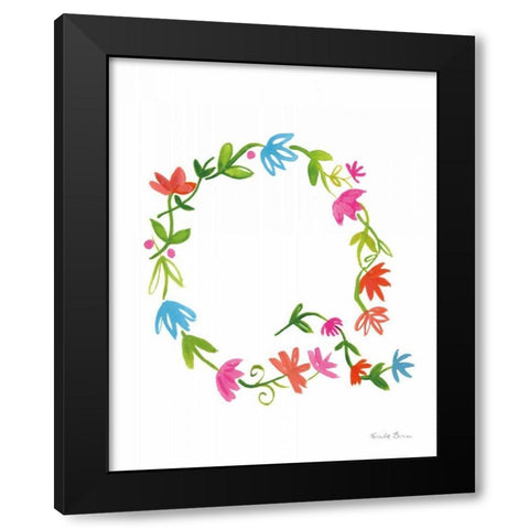 Floral Alphabet Letter XVII Black Modern Wood Framed Art Print by Zaman, Farida