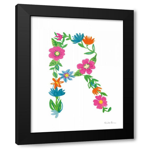 Floral Alphabet Letter XVIII Black Modern Wood Framed Art Print with Double Matting by Zaman, Farida