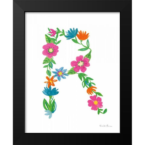Floral Alphabet Letter XVIII Black Modern Wood Framed Art Print by Zaman, Farida