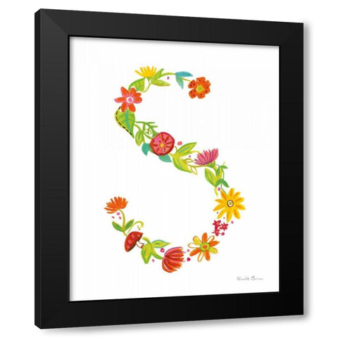 Floral Alphabet Letter XIX Black Modern Wood Framed Art Print with Double Matting by Zaman, Farida