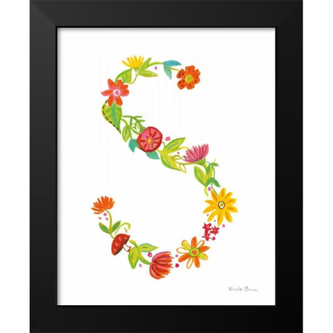 Floral Alphabet Letter XIX Black Modern Wood Framed Art Print by Zaman, Farida