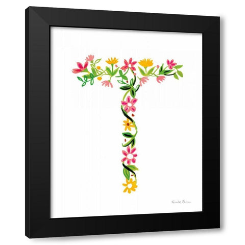 Floral Alphabet Letter XX Black Modern Wood Framed Art Print by Zaman, Farida