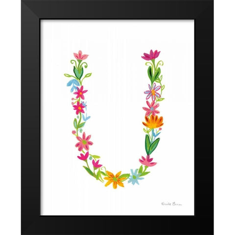 Floral Alphabet Letter XXI Black Modern Wood Framed Art Print by Zaman, Farida
