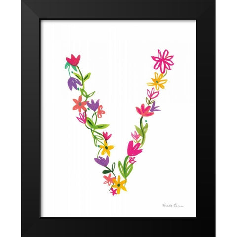 Floral Alphabet Letter XXII Black Modern Wood Framed Art Print by Zaman, Farida
