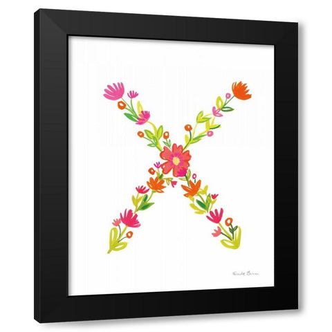 Floral Alphabet Letter XXIV Black Modern Wood Framed Art Print by Zaman, Farida