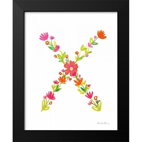 Floral Alphabet Letter XXIV Black Modern Wood Framed Art Print by Zaman, Farida
