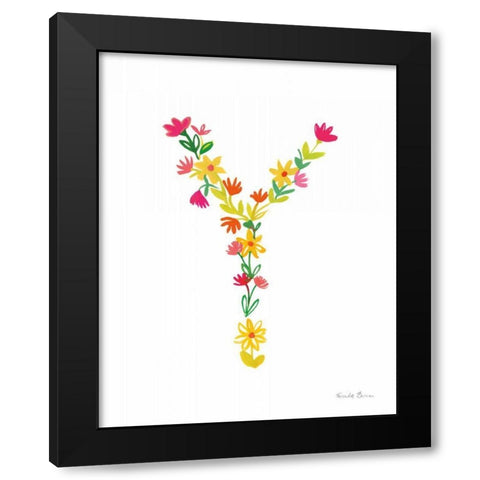 Floral Alphabet Letter XXV Black Modern Wood Framed Art Print by Zaman, Farida