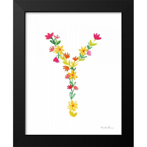 Floral Alphabet Letter XXV Black Modern Wood Framed Art Print by Zaman, Farida