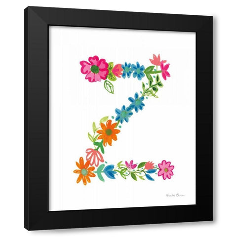 Floral Alphabet Letter XXVI Black Modern Wood Framed Art Print by Zaman, Farida