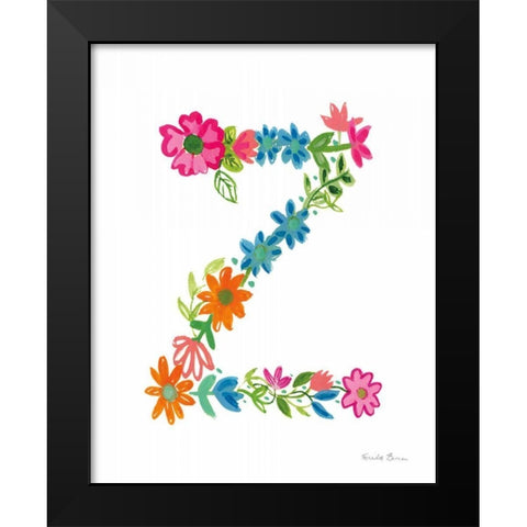 Floral Alphabet Letter XXVI Black Modern Wood Framed Art Print by Zaman, Farida