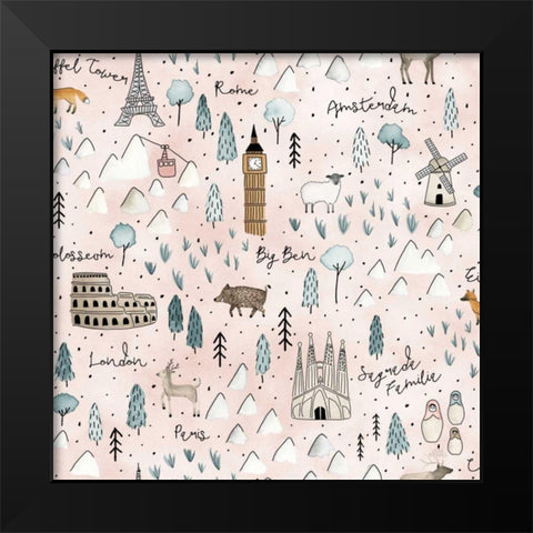 World Traveler Pattern VII Black Modern Wood Framed Art Print by Marshall, Laura