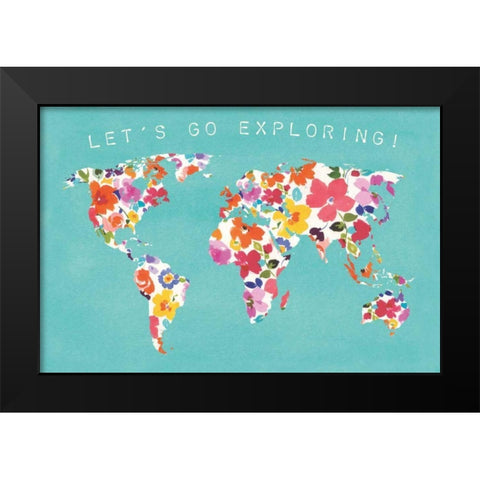 Bright World Teal Black Modern Wood Framed Art Print by Wild Apple Portfolio