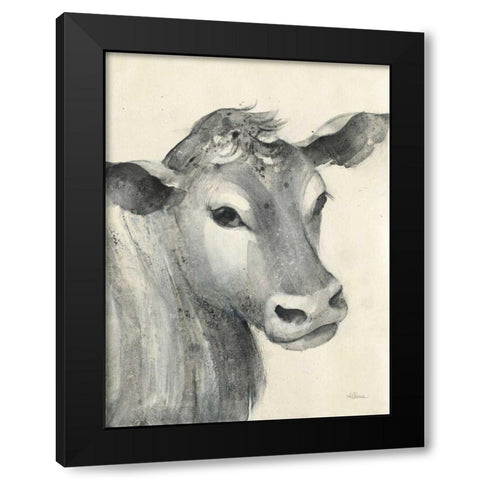 Moo Black Modern Wood Framed Art Print by Hristova, Albena