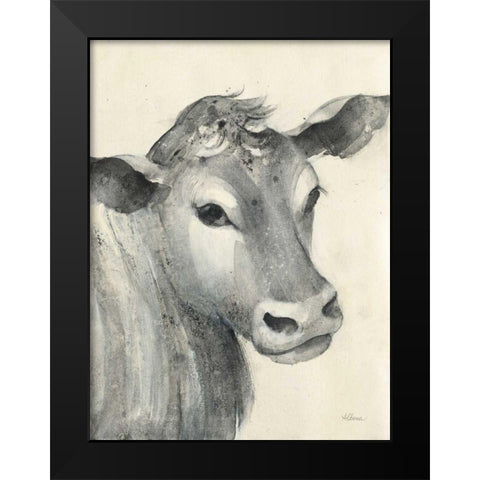 Moo Black Modern Wood Framed Art Print by Hristova, Albena