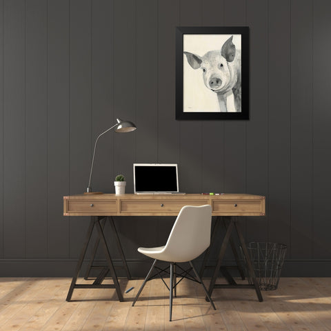 Oink Black Modern Wood Framed Art Print by Hristova, Albena