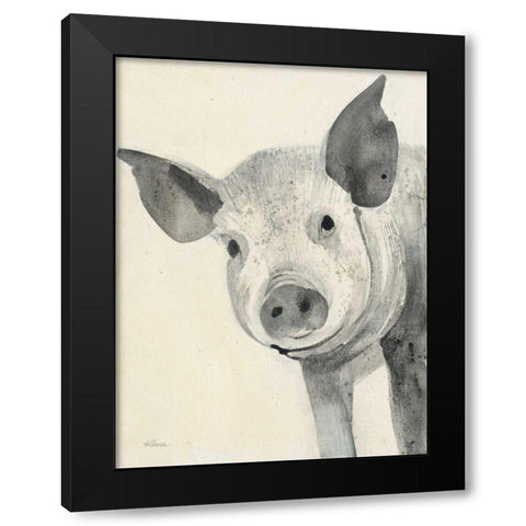 Oink Black Modern Wood Framed Art Print with Double Matting by Hristova, Albena