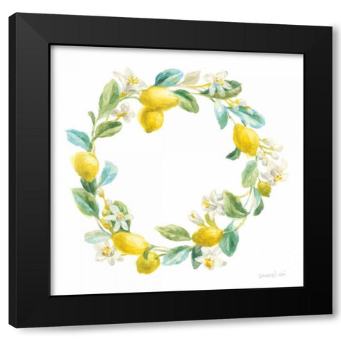 Floursack Lemon V on White Black Modern Wood Framed Art Print with Double Matting by Nai, Danhui