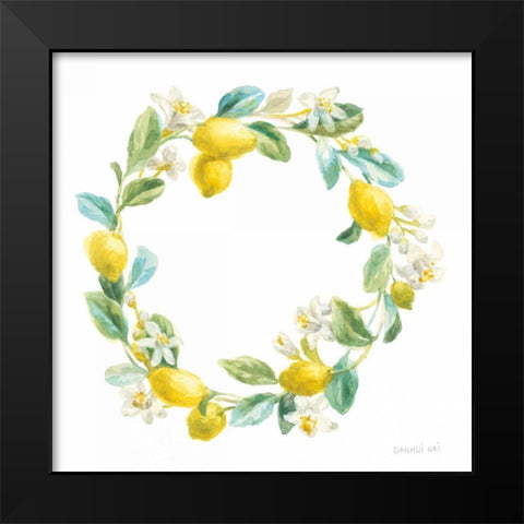 Floursack Lemon V on White Black Modern Wood Framed Art Print by Nai, Danhui