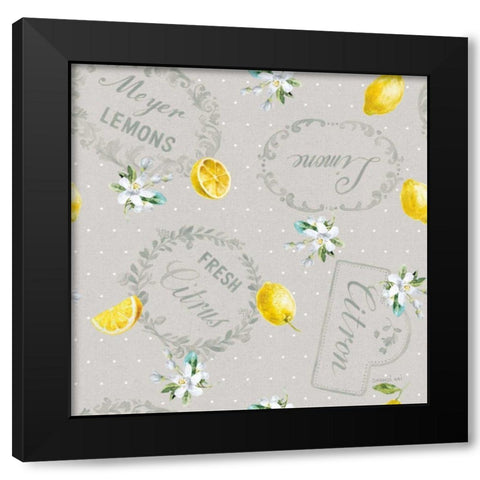 Floursack Lemon Pattern V Black Modern Wood Framed Art Print with Double Matting by Nai, Danhui